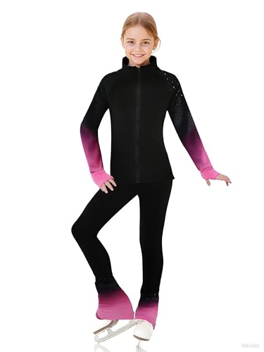 LIUHUO Figure Skating Training Pants Jackets Girls Fleece Shiny Colored Diamond Girl Comfortable Warm Tracksuit Pink - Image 1
