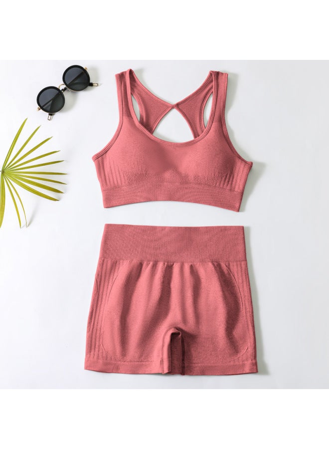 European And American Yoga Clothing Suit Yoga Sports Underwear Women's Fitness Clothing Vest Running Sports Yoga Shorts Suit