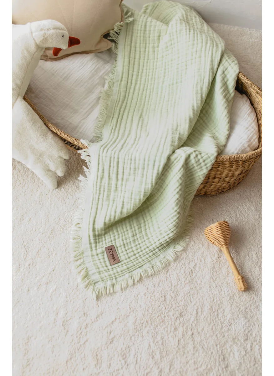 Zeypba 100% Cotton Water Green 4 Layer Muslin Baby-Child Muslin Blanket 110x110cm