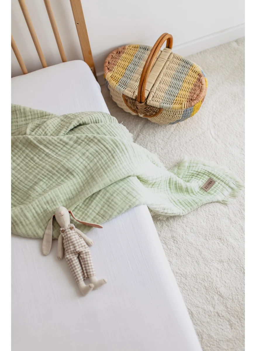 Zeypba 100% Cotton Water Green 4 Layer Muslin Baby-Child Muslin Blanket 110x110cm
