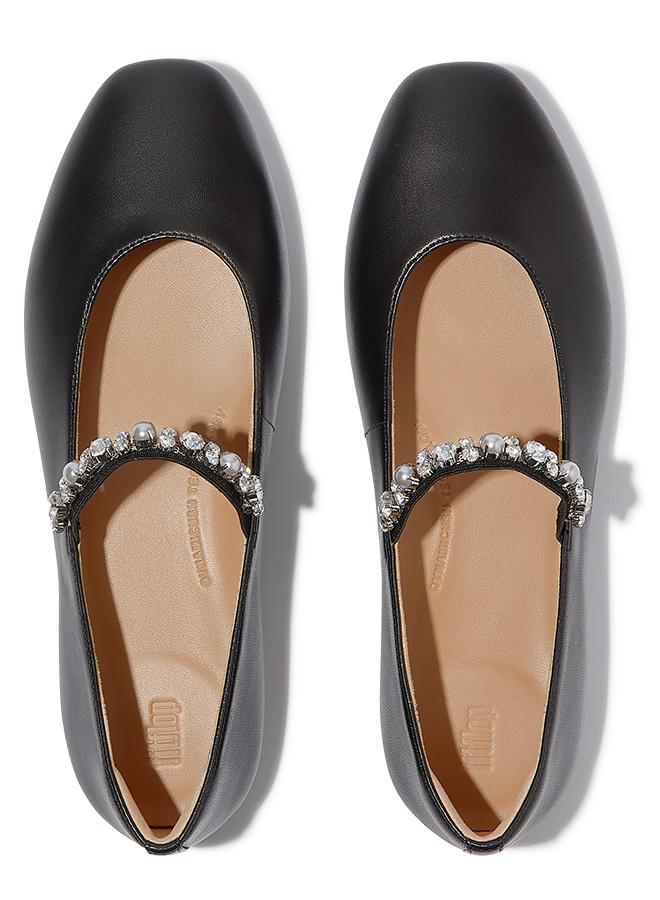 FitFlop DELICATO PEARLS-AND-CRYSTAL LEATHER BALLET FLATS - Image 1