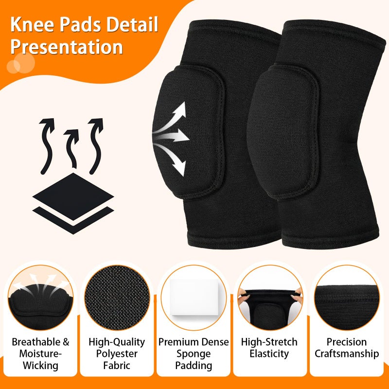 Opvixi Volleyball Knee Pads, Knee Pads Volleyball Girls 2 Pairs, Knee Pads for Women Youth Kids, Soft Black Kneepads for Sports Dance Volleyball Football Yoga Tennis Running Cycling Workout Climbing - Image 3