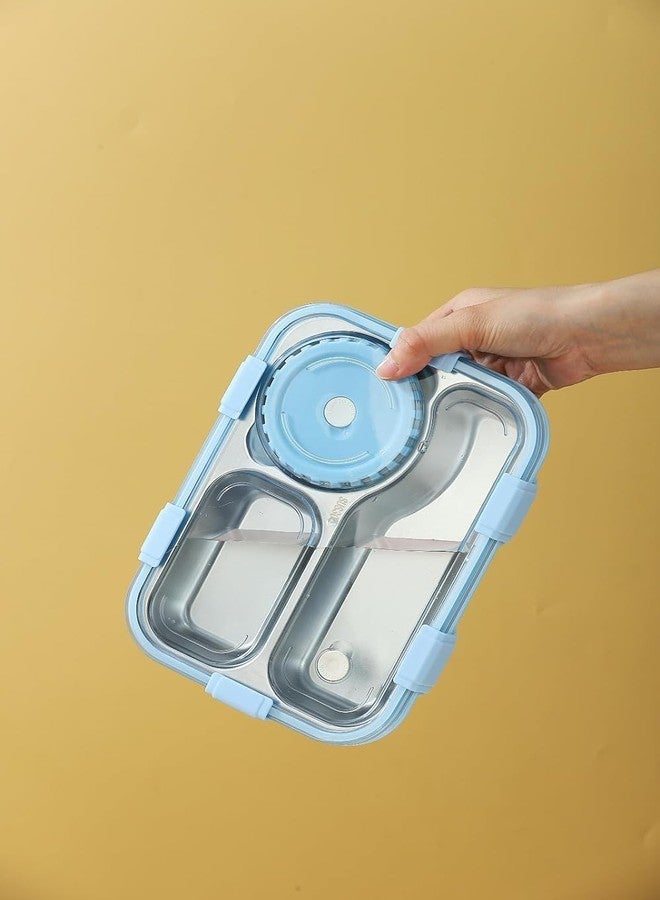 RBGIIT 3 Compartment Lunch Box with 1 Mini Container - 1 Spoon & Chopsticks - Perfect for School, College & Office - Ideal for Kids & Adults - Pack of 1 - Light Blue - Image 3