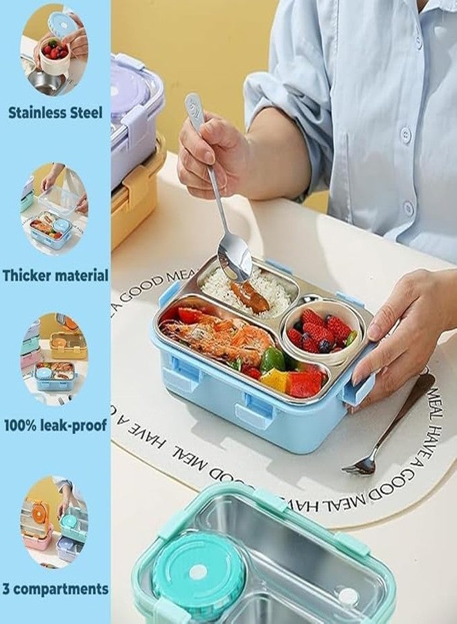 RBGIIT 3 Compartment Lunch Box with 1 Mini Container - 1 Spoon & Chopsticks - Perfect for School, College & Office - Ideal for Kids & Adults - Pack of 1 - Light Blue - Image 4