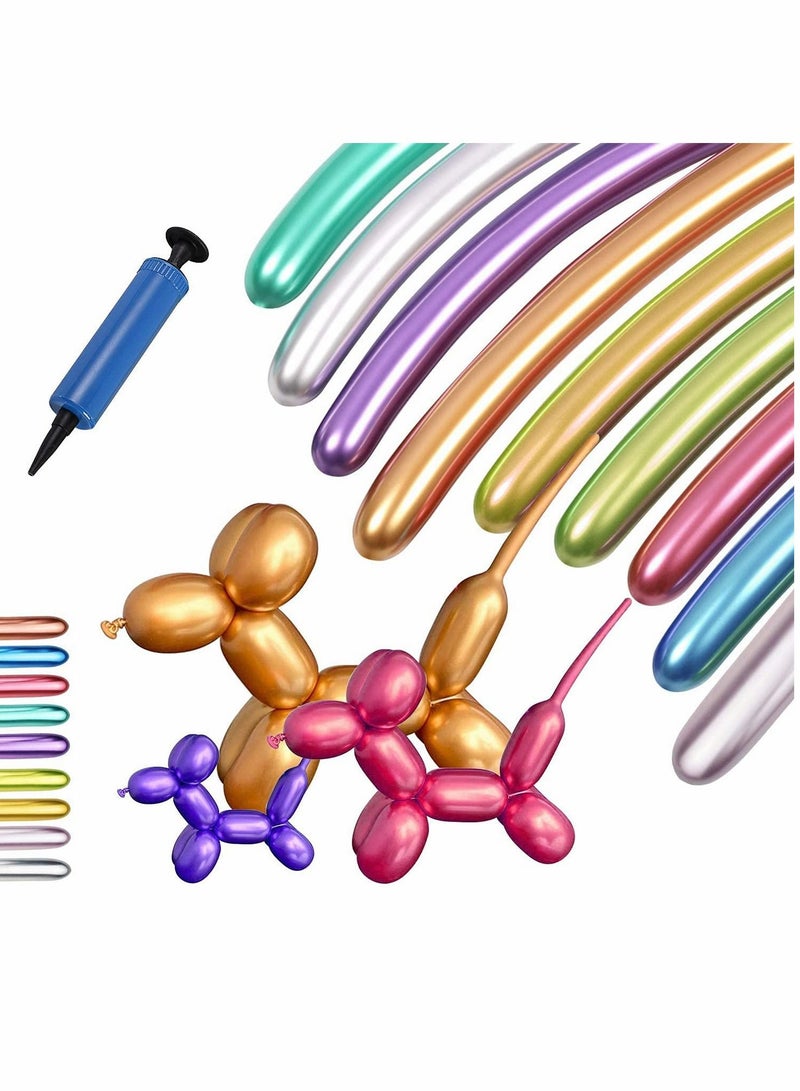كاست ويف بالونات ملتوية من الكروم اللامع لحيوانات البالونات، طقم بالونات ملتوية طويلة 100 قطعة، 260 بالونة لاتكس معدنية، بالونات كروم بألوان مختلطة لمهرجانات أعياد الميلاد وحفلات الزفاف (بالون مع مضخة) - Image 1
