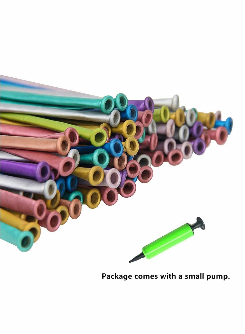 كاست ويف بالونات ملتوية من الكروم اللامع لحيوانات البالونات، طقم بالونات ملتوية طويلة 100 قطعة، 260 بالونة لاتكس معدنية، بالونات كروم بألوان مختلطة لمهرجانات أعياد الميلاد وحفلات الزفاف (بالون مع مضخة) - Image 2