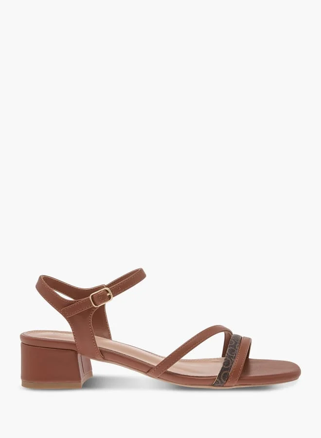 Celeste Women's Monogram Print Strap Sandals with Block Heels