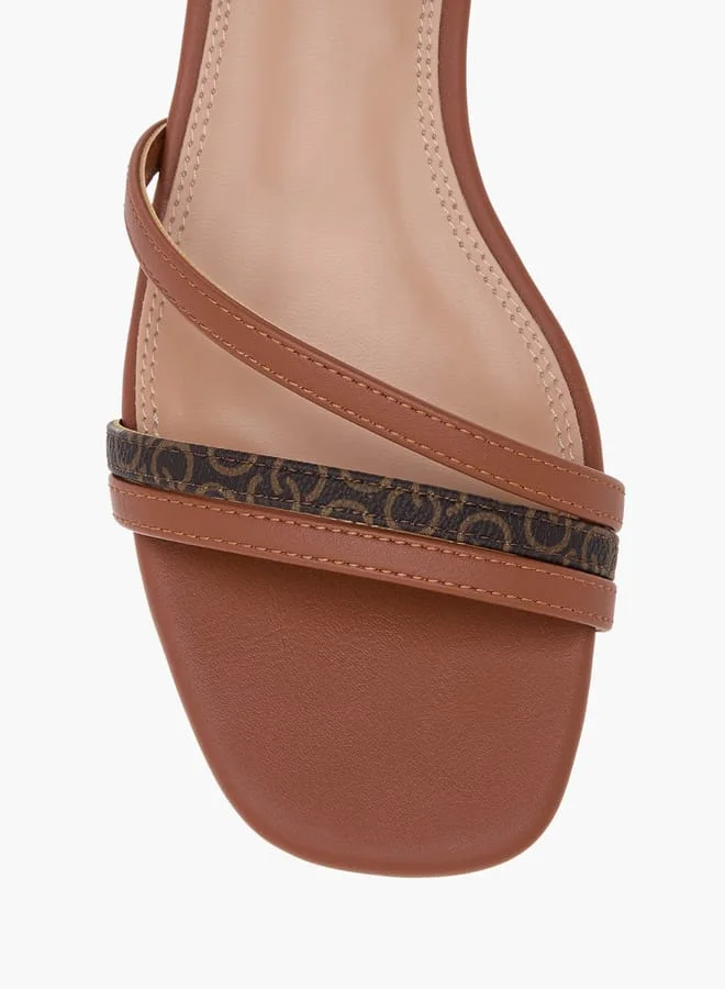 Celeste Women's Monogram Print Strap Sandals with Block Heels
