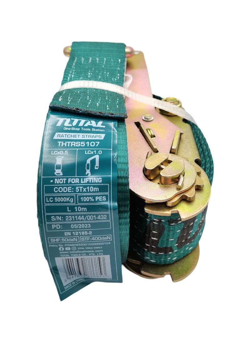 توتال حزام ربط TOTAL ratchet سعة تحميل 5 أطنان، حزام ربط شحن شديد التحمل 10 أمتار × 50 مم مع خطافات J مزدوجة وإبزيم معدني، لتأمين الأحمال والنقل THTRS5107 - Image 3