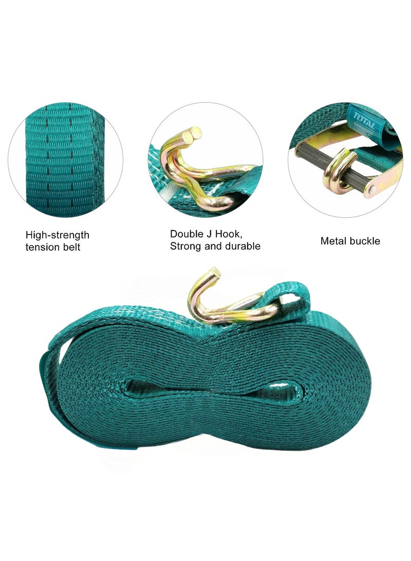 توتال حزام ربط TOTAL ratchet سعة تحميل 5 أطنان، حزام ربط شحن شديد التحمل 10 أمتار × 50 مم مع خطافات J مزدوجة وإبزيم معدني، لتأمين الأحمال والنقل THTRS5107 - Image 5