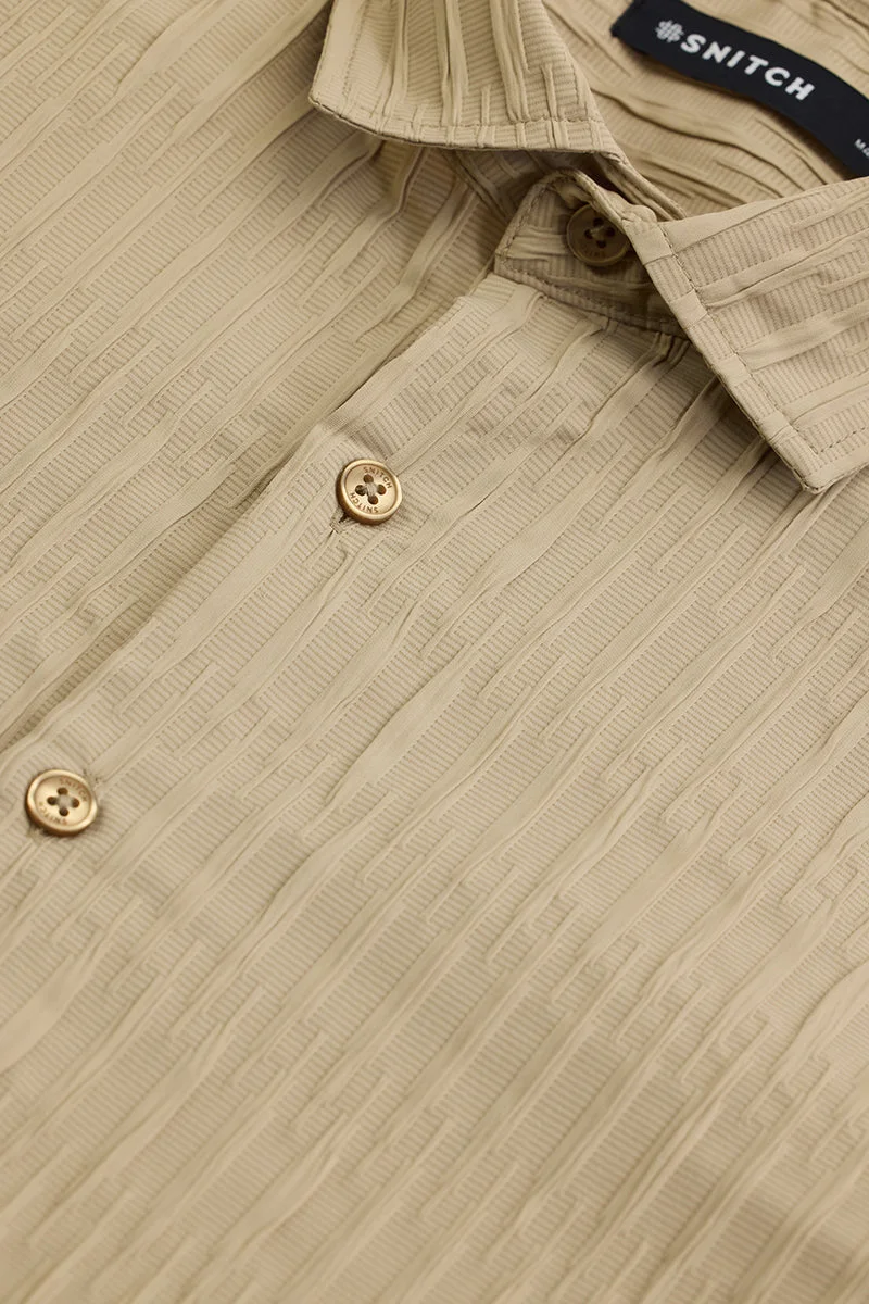 SNITCH Beige Textured Long Sleeve Slim Fit Casual Shirt