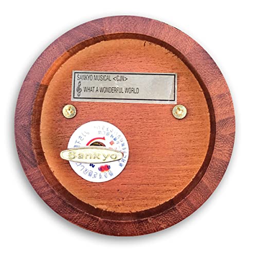 BinkeGG Wooden Hollow Out Circular Wind up Music Box with Sankyo Musical Mechanism Tune: What a Wonderful World - Image 5