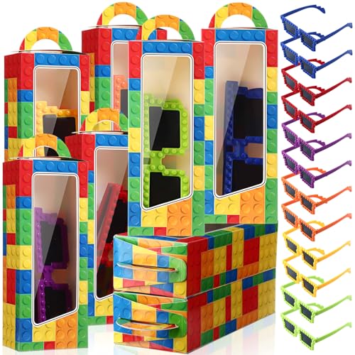 Relaxweex 24 Sets Building Block Party Favors Includes Bricks Theme Gift Boxes and Sunglasses DIY Birthday Supplies Bright - Image 1