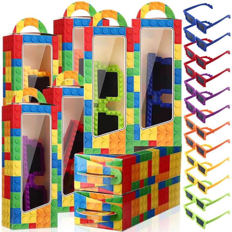 Relaxweex 24 Sets Building Block Party Favors Includes Bricks Theme Gift Boxes and Sunglasses DIY Birthday Supplies Bright - Image 3