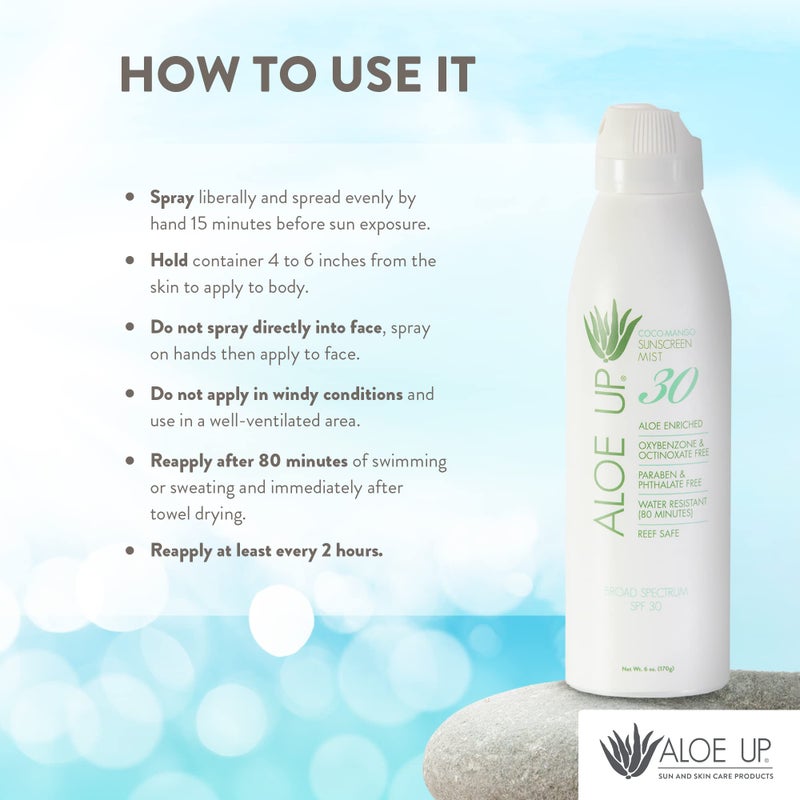 Aloe Up White Collection Sunscreen Lotion SPF 30 - Broad Spectrum UVA/UVB Sunblock for Face and Body - With Aloe Vera Gel - Alcohol-Free - Reef-Friendly - Coco-Mango Fragrance - 4 Oz - Image 5