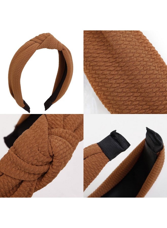 ووفوووفو عصابات رأس WOVOWOVO المعقودة للنساء، 4 عبوات من عصابات رأس عريضة لشعر النساء غير القابلة للانزلاق، عصابات شعر أنيقة بوهو، حلقات شعر بعقدة علوية، أسود كاكي بني، إكسسوارات شعر