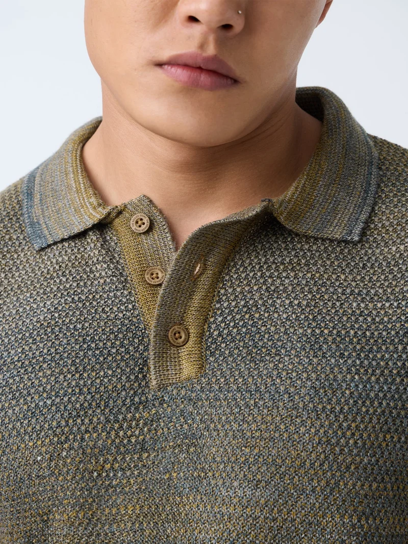 The Souled Store  The Souled Store Everyday Polo: Woodgrain Men and Boys Short Sleeve Spread Collar Dark Green Textured Acrylic Winter Casual Street Wear Polo Shirts  | Best Price UAE