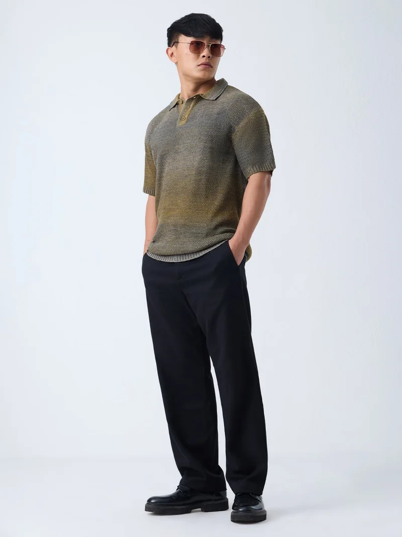 The Souled Store  The Souled Store Everyday Polo: Woodgrain Men and Boys Short Sleeve Spread Collar Dark Green Textured Acrylic Winter Casual Street Wear Polo Shirts  | Best Price UAE