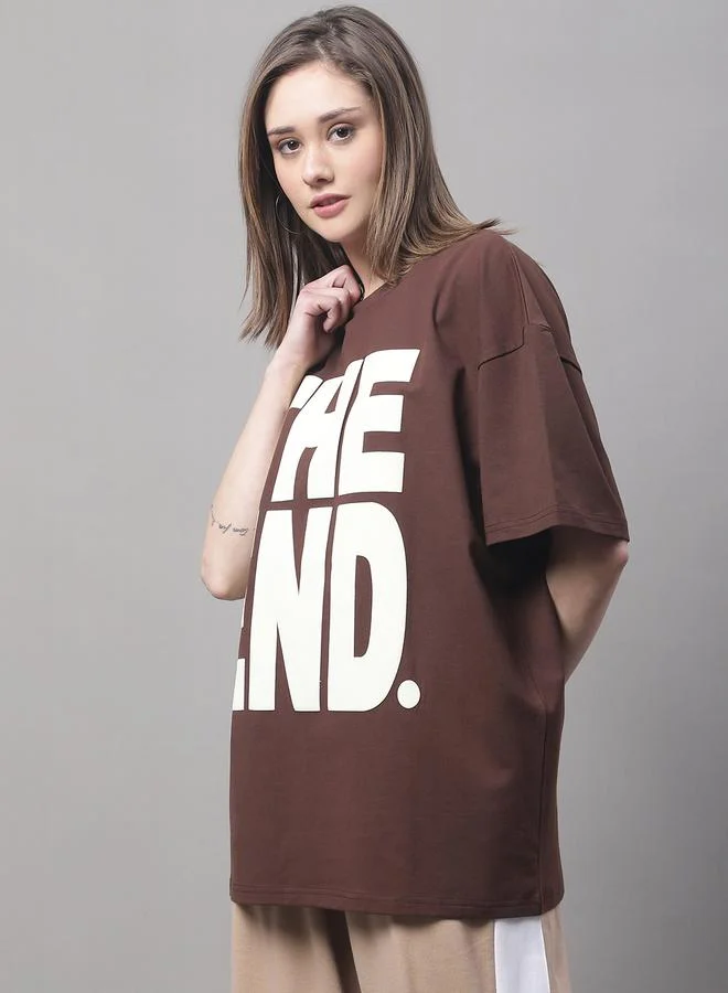 Styli Women Brown Oversized Graphic Print T-Shirt By Door74