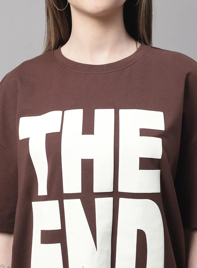 Styli Women Brown Oversized Graphic Print T-Shirt By Door74