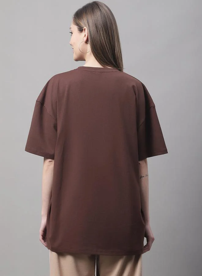 Styli Women Brown Oversized Graphic Print T-Shirt By Door74