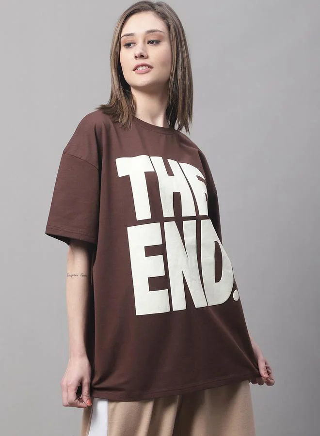 Styli Women Brown Oversized Graphic Print T-Shirt By Door74