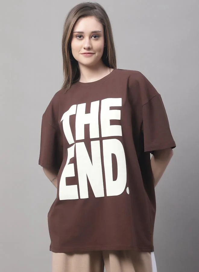 Styli Women Brown Oversized Graphic Print T-Shirt By Door74