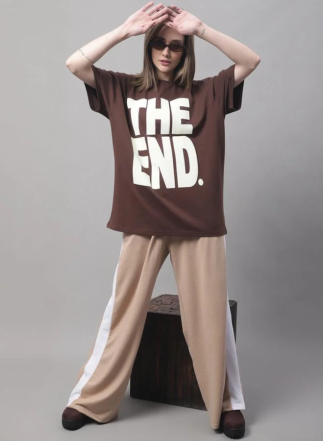 Take Two Women Brown Oversized Graphic Print T-Shirt By Door74