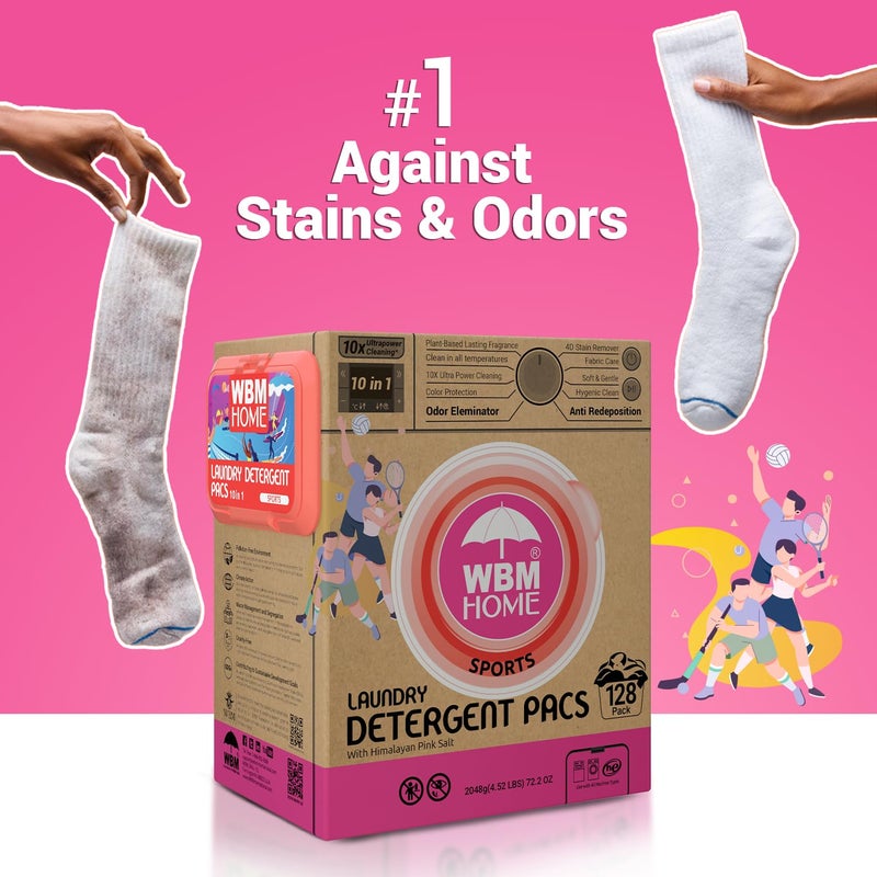 WBM Laundry Detergent Pods  Autumn Scent - 128 Pods in Recycleable Packaging for 10x Ultra Power Cleaning  Odor Defense for Activewear & Sports Shirts - Image 4