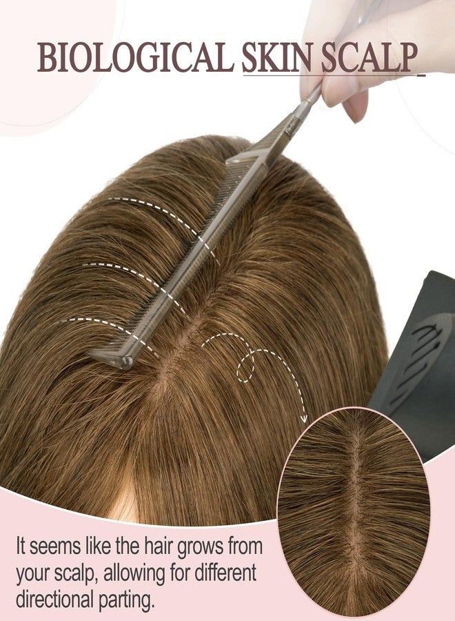 SEGO Hair Toppers for Women Real Human Hair Large Full Silk Base 9 * 14 cm Free Part No Bangs 150% Density Clip In Topper Hairpieces for Women with Thinning Hair /10 Inch #4Y Medium Neutral Brown - Image 2