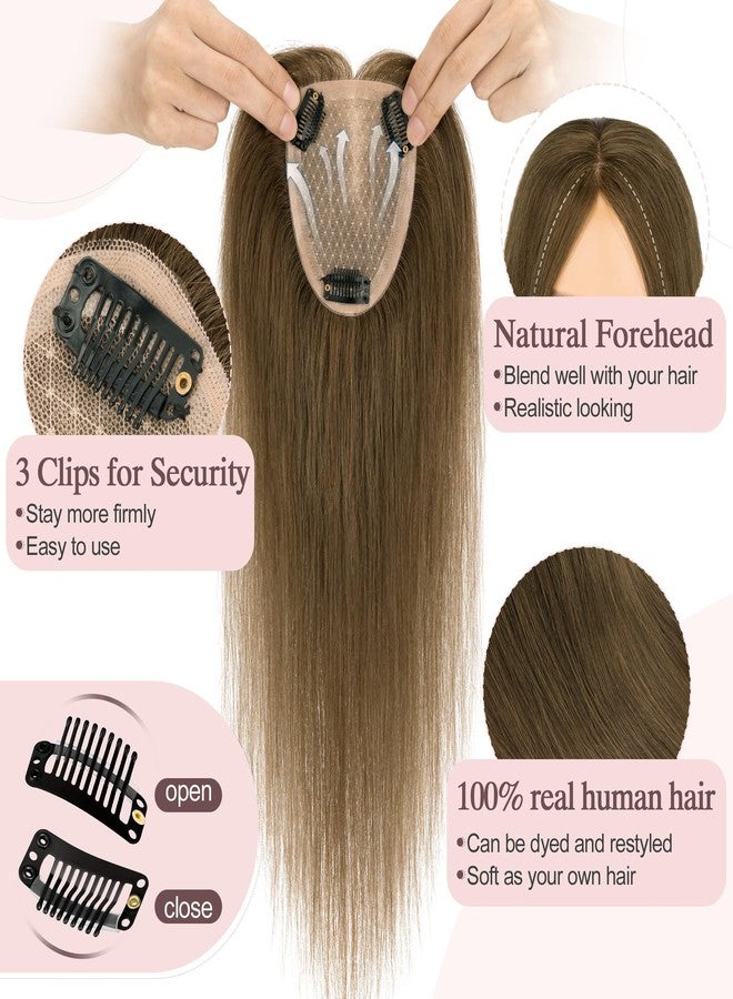 SEGO Hair Toppers for Women Real Human Hair Large Full Silk Base 9 * 14 cm Free Part No Bangs 150% Density Clip In Topper Hairpieces for Women with Thinning Hair /10 Inch #4Y Medium Neutral Brown - Image 3