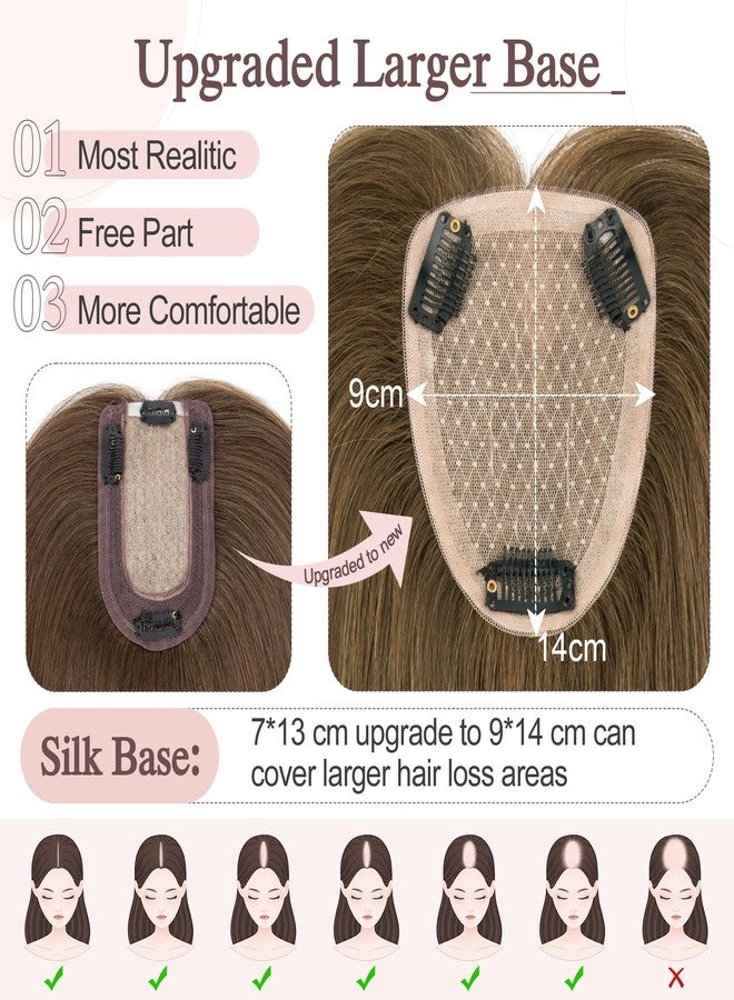 SEGO Hair Toppers for Women Real Human Hair Large Full Silk Base 9 * 14 cm Free Part No Bangs 150% Density Clip In Topper Hairpieces for Women with Thinning Hair /10 Inch #4Y Medium Neutral Brown - Image 4