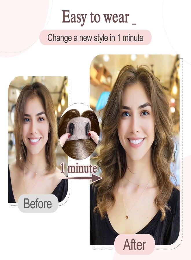 SEGO Hair Toppers for Women Real Human Hair Large Full Silk Base 9 * 14 cm Free Part No Bangs 150% Density Clip In Topper Hairpieces for Women with Thinning Hair /10 Inch #4Y Medium Neutral Brown - Image 5