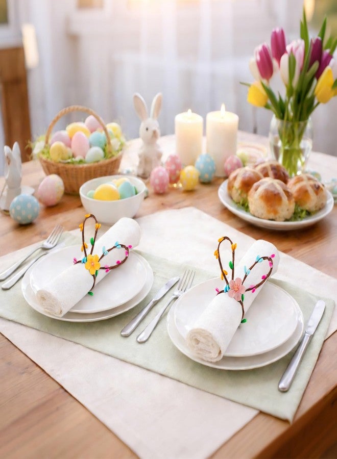 YBB Easter Bunny Napkin Rings Set of 12, Handmade Rabbit Ears Napkins Holder with Colorful Berries and Flowers for Easter Party Banquet Dinning Spring Table Decoration - Image 4