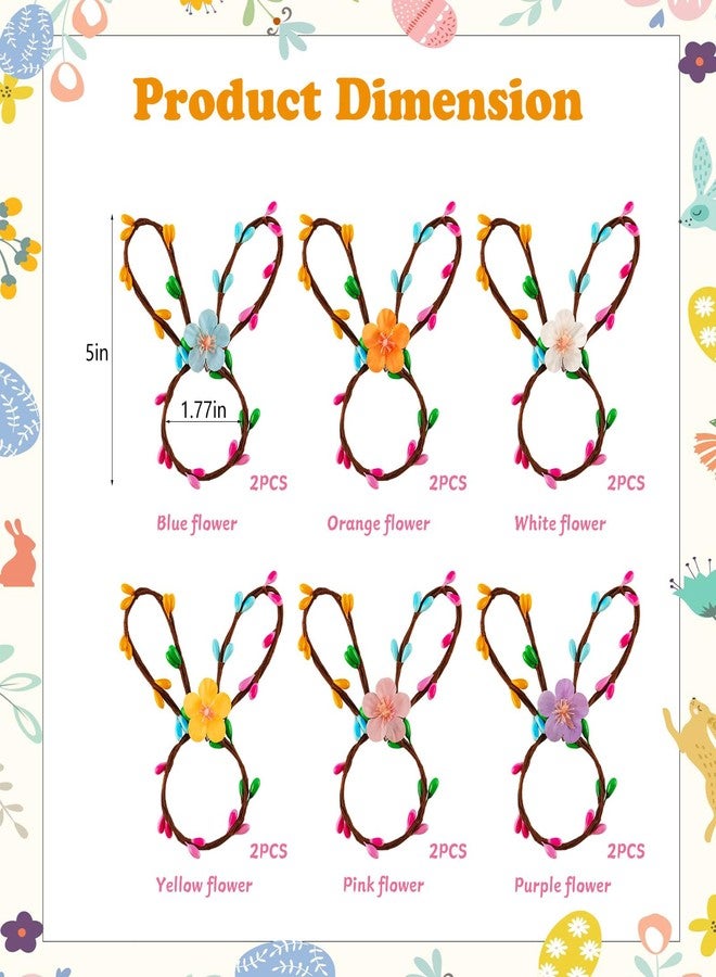 YBB Easter Bunny Napkin Rings Set of 12, Handmade Rabbit Ears Napkins Holder with Colorful Berries and Flowers for Easter Party Banquet Dinning Spring Table Decoration - Image 2