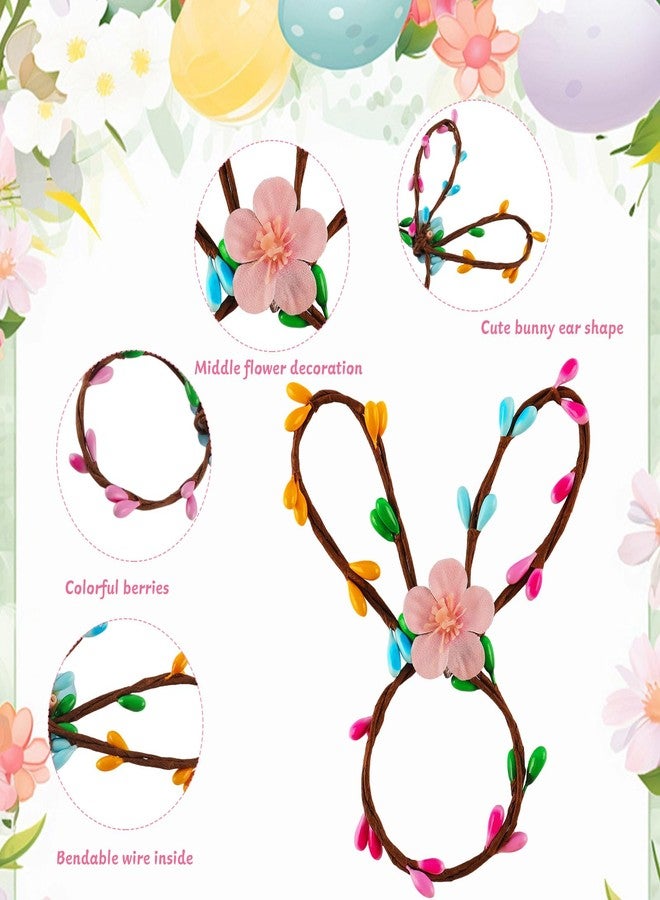 YBB Easter Bunny Napkin Rings Set of 12, Handmade Rabbit Ears Napkins Holder with Colorful Berries and Flowers for Easter Party Banquet Dinning Spring Table Decoration - Image 3