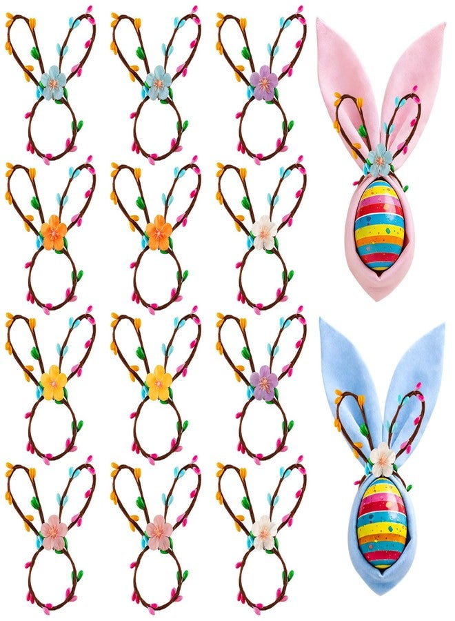 YBB Easter Bunny Napkin Rings Set of 12, Handmade Rabbit Ears Napkins Holder with Colorful Berries and Flowers for Easter Party Banquet Dinning Spring Table Decoration - Image 1