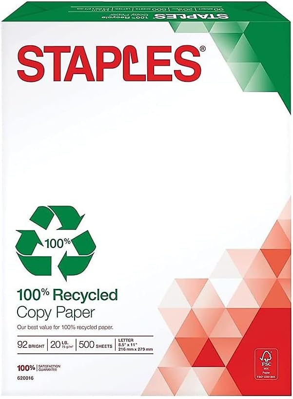 Staples 100 Recycled Copy Fax Laser Inkjet Printer Paper Bright White 500 Sheets - Image 2