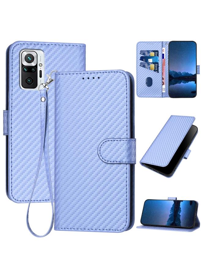 erorex Case For Xiaomi Redmi Note 10 Pro/Note 10 Pro Max YX0070 Carbon Fiber Buckle Leather Phone Case with Lanyard - Image 1