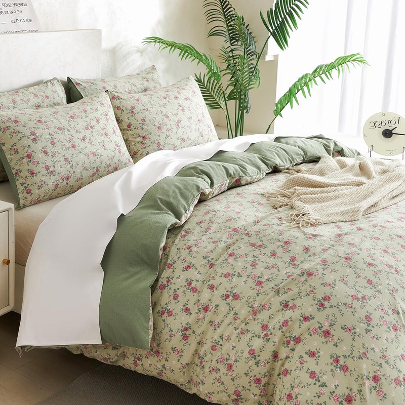 BUPIRD King Duvet Cover Floral Luxury Soft Brushed Microfiber Crinkle Gauze Fabric 3 Pieces Bedding Set Flower Pattern Duvet Cover King with Zipper Closure Breathable Comfy - Image 5