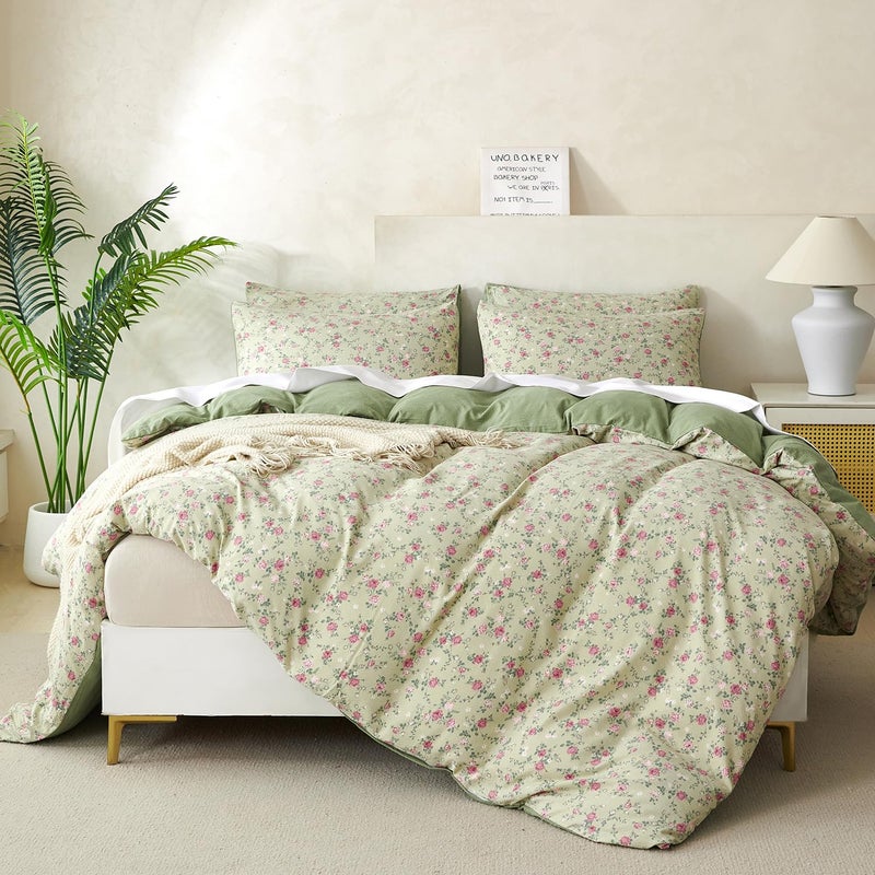 BUPIRD King Duvet Cover Floral Luxury Soft Brushed Microfiber Crinkle Gauze Fabric 3 Pieces Bedding Set Flower Pattern Duvet Cover King with Zipper Closure Breathable Comfy - Image 3