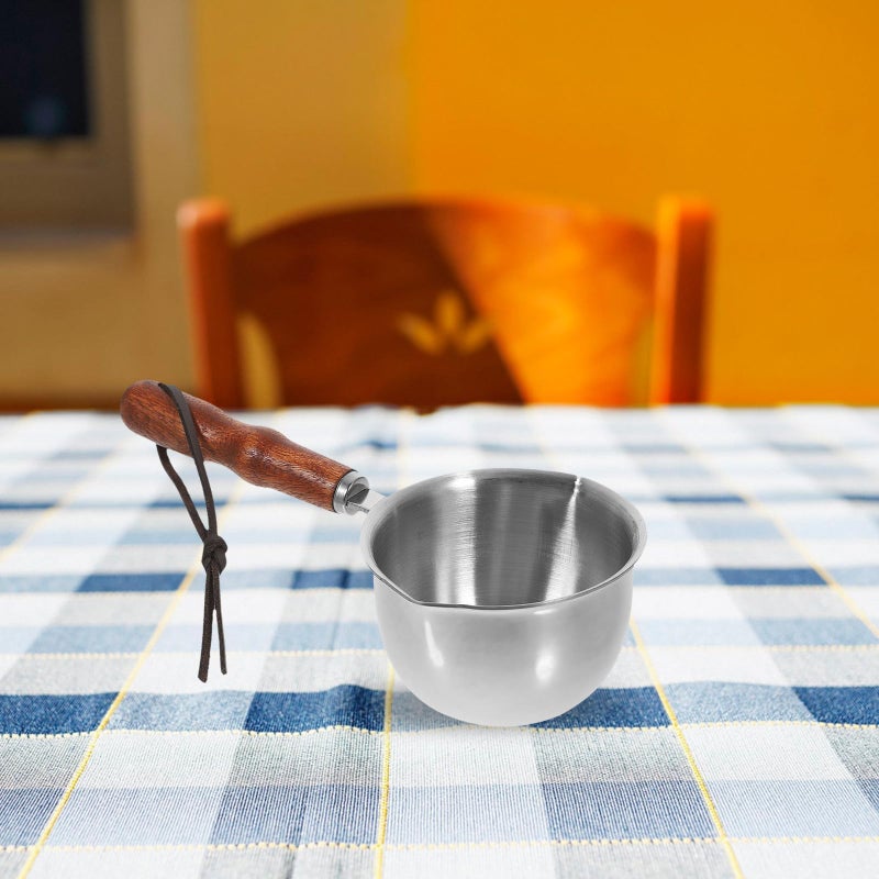 8cm Stainless Steel Saucepan With Wooden Handle 150ml Pouring Spout For Heating Milk And Sauces - Image 4
