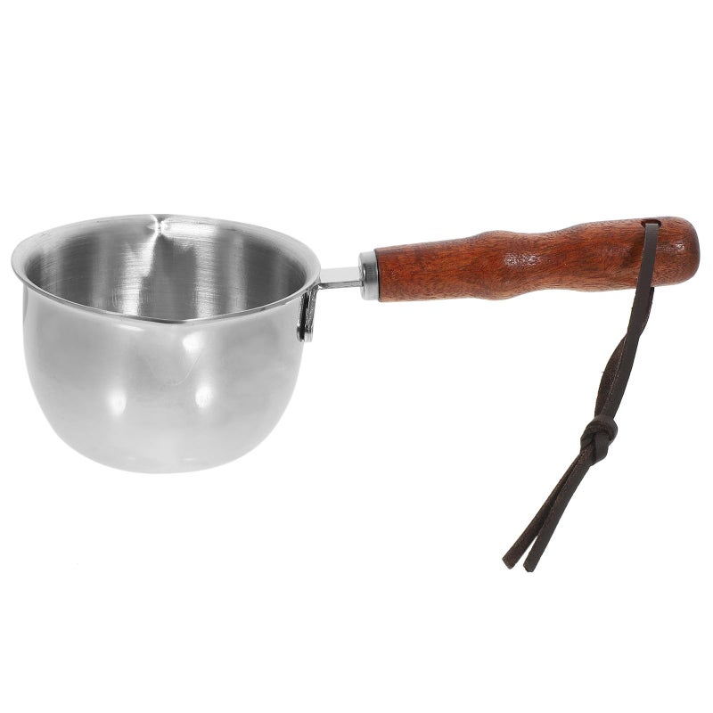 8cm Stainless Steel Saucepan With Wooden Handle 150ml Pouring Spout For Heating Milk And Sauces - Image 2