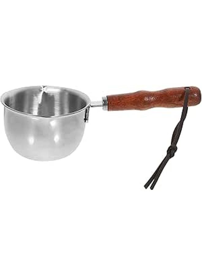 8cm Stainless Steel Saucepan With Wooden Handle 150ml Pouring Spout For Heating Milk And Sauces - Image 1
