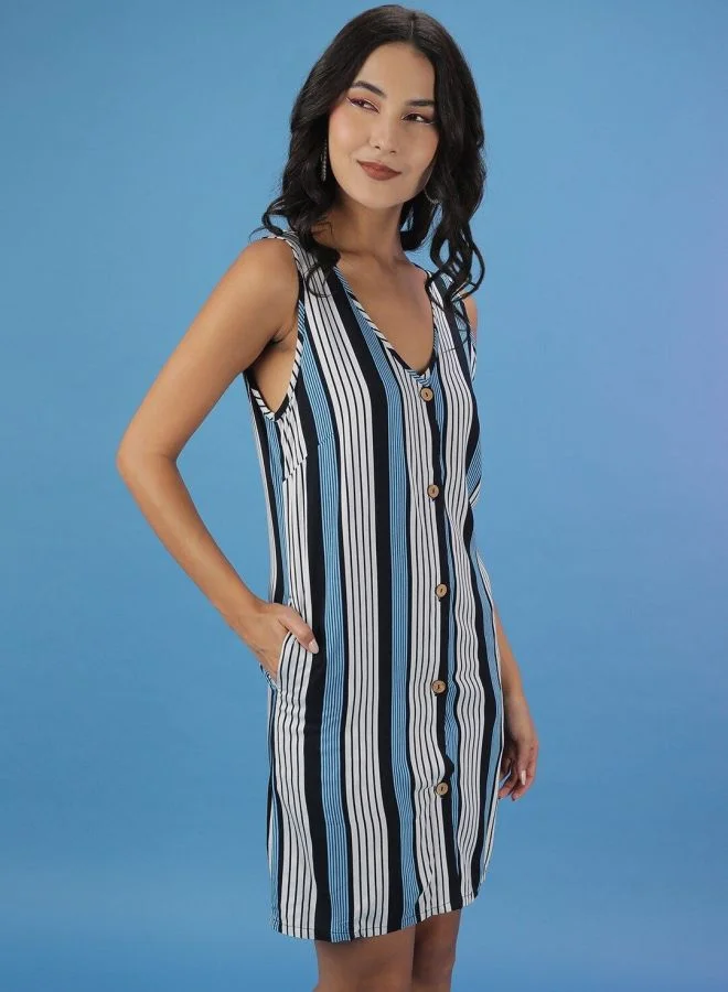 مرفوعة Women Regular Fit Casual Striped Dress