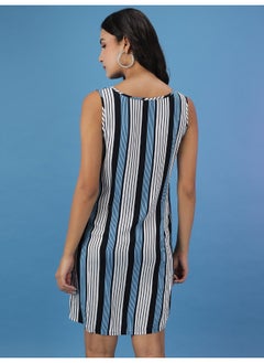 Freehand Women Casual Regular Striped Printed V-Neck Mid-Thigh Dress  - Image 3