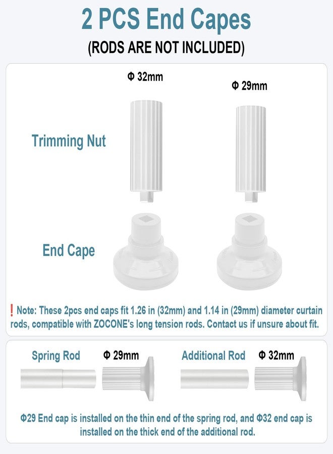 ZOCONE White End Caps 2 PCS, 32mm 29mm Finials for 51-168, 148, 128 Inches Tension Curtain Rod - Image 2