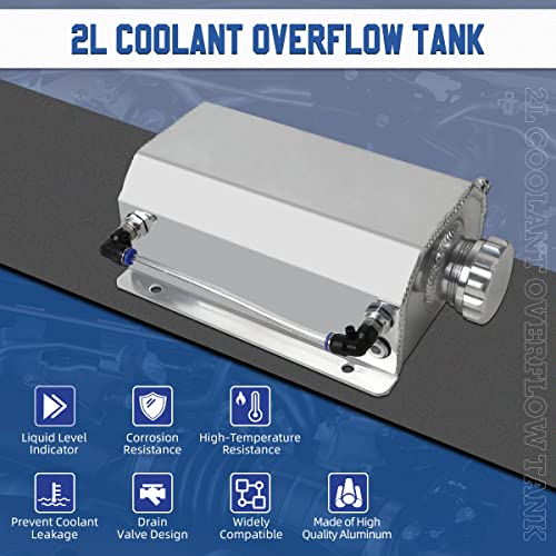 CMTOOL Coolant Overflow Tank, Aluminum 2L Radiator Overflow Tank, Universal Car Coolant Expansion Reservoir Bottle, Automotive Engine Cooling System Reservoir Tool Kit - Image 2