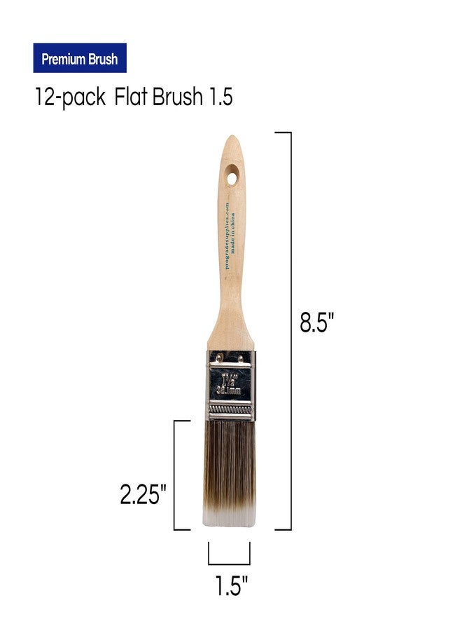Pro-Grade 12Pk 1.5 inch Flat Brush Premium Wall/Trim House Paint Brush Set Great for Professional Painter and Home Owners Painting Brushes for Cabinet Decks Fences Interior Exterior & Commercial Paintbrush. - Image 5