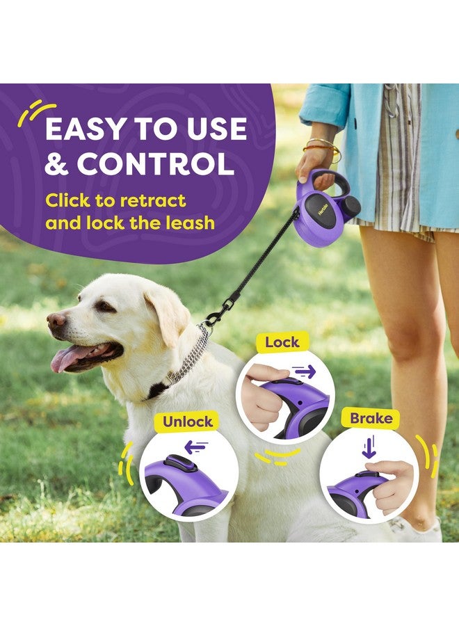 Hertzko Heavy Duty Retractable Dog Leash with Built-in Poop Bag Holder + Water Dispenser/Bottle - Purple & Black, 16 Ft, Small, Medium & Large Dogs Up to 110lbs, Heavy Duty Purple Leash w/Thick Rope - Image 4